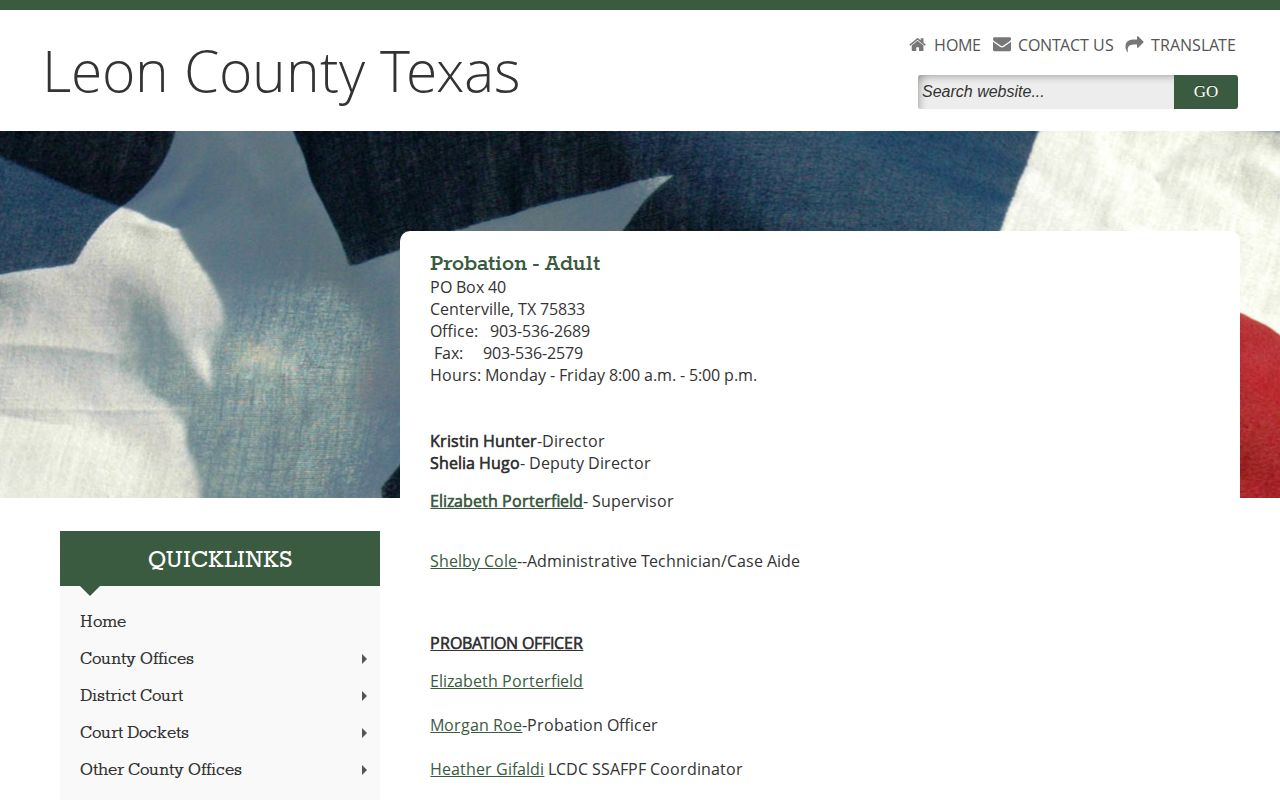 Leon County Adult Probation official contact page