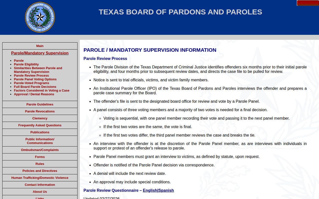 Texas Board of Pardons and Paroles review workflow
