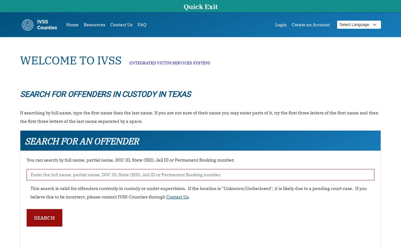 Leon County IVSS inmate check search fields